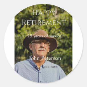 Happy retirement photo name year years of service classic round sticker