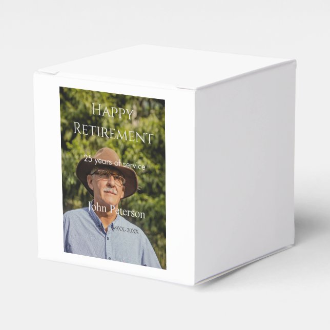 Happy retirement photo name year years of service  favour box (Front Side)