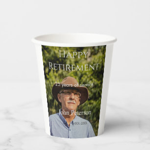 Happy retirement photo name year years of service paper cups