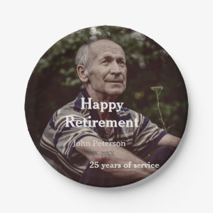 Happy retirement photo name year years of service  paper plate