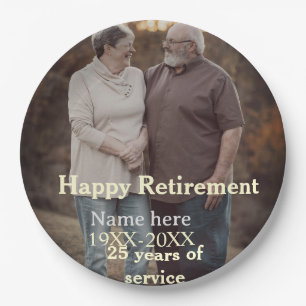 Happy retirement photo name year years of service paper plate