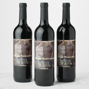 Happy retirement photo name year years of service wine label