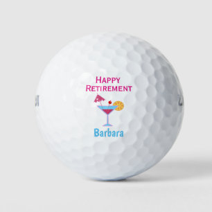 Happy Retirement Pink Martini Custom Name Golf Balls