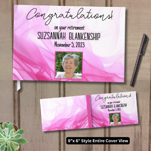 Happy Retirement Pink Watercolor Custom Photo Guest Book