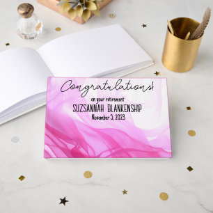 Happy Retirement Pink White Watercolor Custom Guest Book