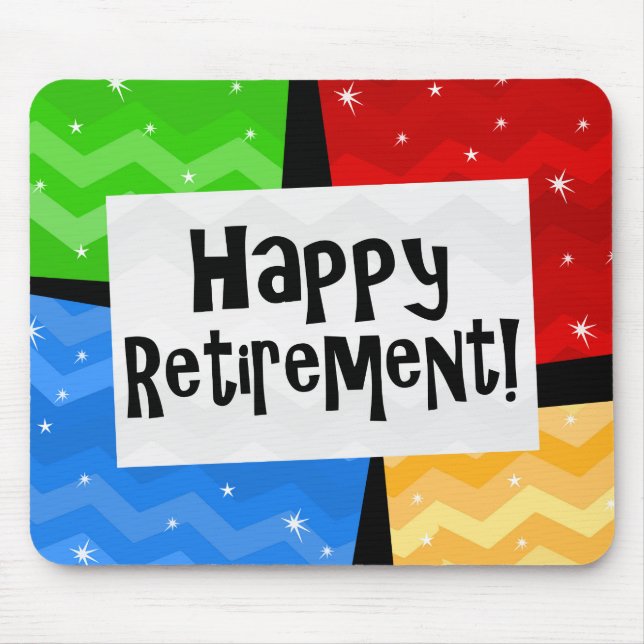 Happy Retirement, Primary Colour Squares Party Mouse Mat (Front)