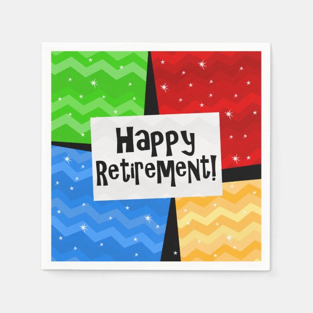 Happy Retirement, Primary Colour Squares Party Napkin (Front)