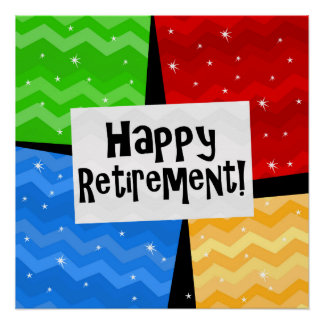 Happy Retirement, Primary Colour Squares Party Poster