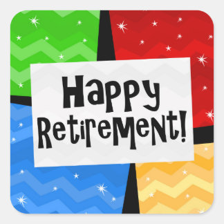 Happy Retirement, Primary Colour Squares Party Square Sticker