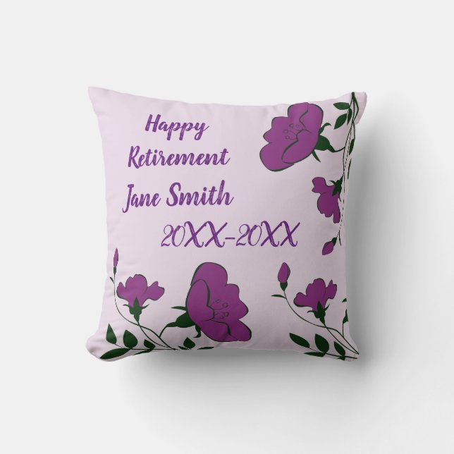 Happy Retirement Purple Floral Pattern Employee Cushion (Front)