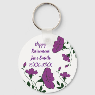 Happy Retirement Purple Flower Employee Key Ring