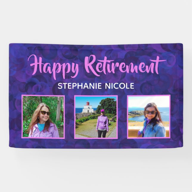 Happy Retirement Purple Pink Multiple Photos Banner (Horizontal)