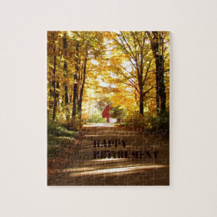 Happy Retirement Red Barn Autumn Road Jigsaw Puzzle