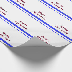 Happy retirement, red stripe, on white gift wrap. wrapping paper