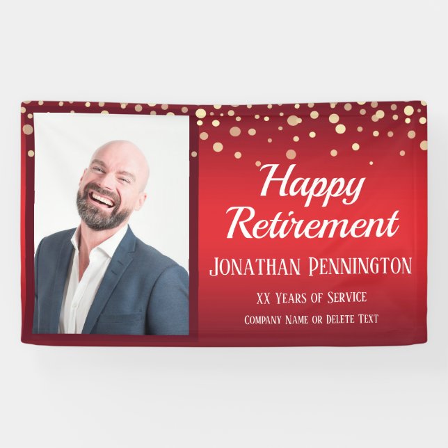 Happy Retirement Red with Confetti One Photo Banner (Horizontal)