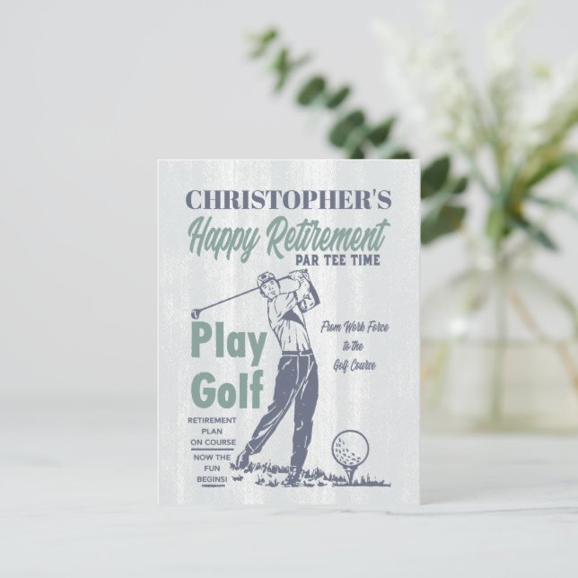 Happy Retirement Retro Golf Party Postcard (Standing Front)