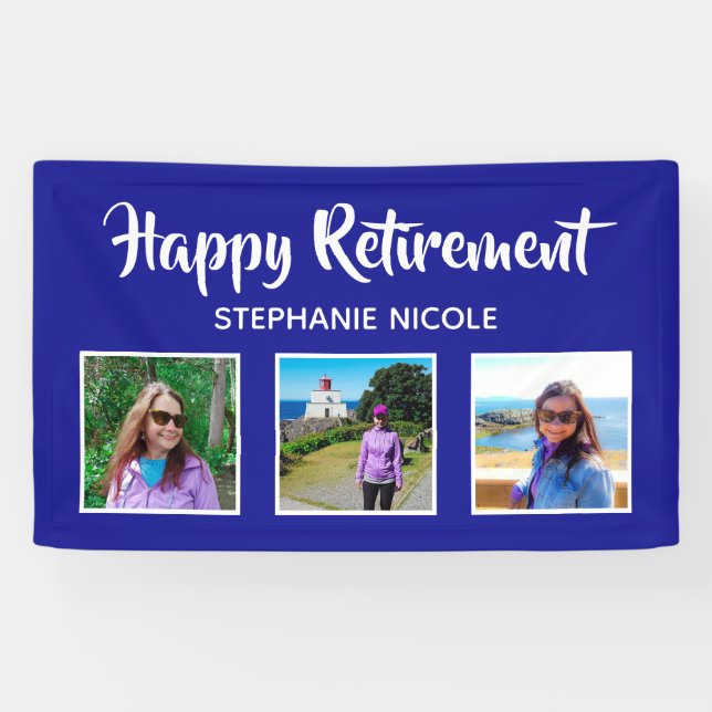 Happy Retirement Royal Blue Multiple Photos Banner (Horizontal)