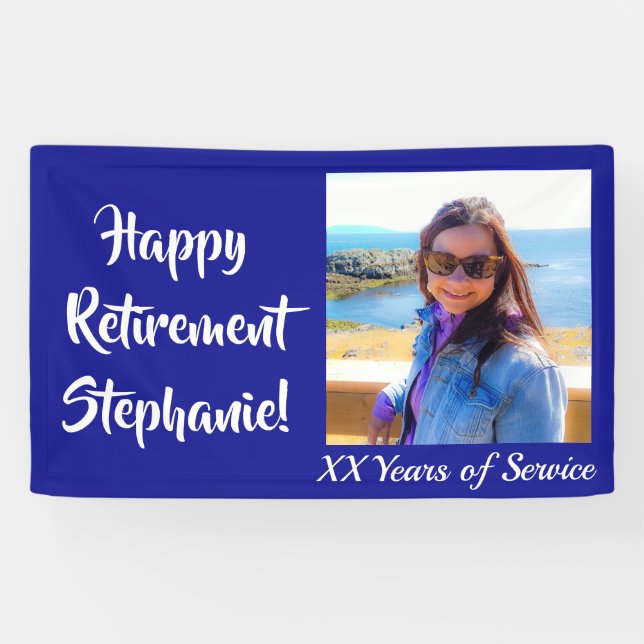 Happy Retirement Royal Blue Personalised Photo Banner (Horizontal)