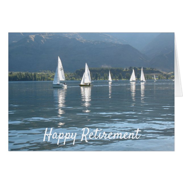 Happy Retirement sailboats on a lake (Front Horizontal)