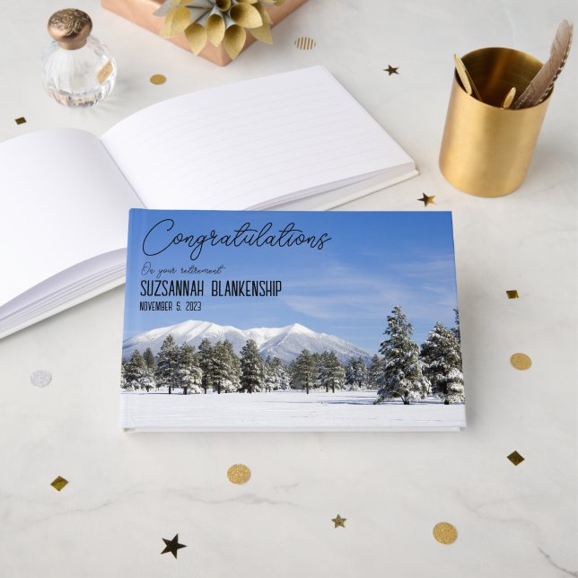Happy Retirement San Francisco Peaks In Snow Photo Guest Book (Front Open)