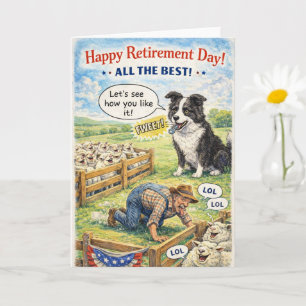 Happy retirement sheepdog prank fun card descripti