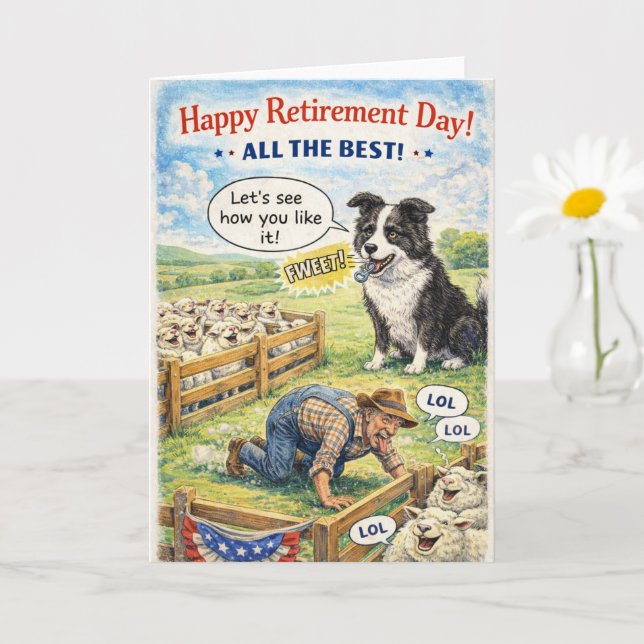 Happy retirement sheepdog prank fun card descripti (Small Plant)