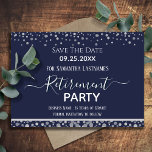 Happy Retirement Silver Confetti Save the Date<br><div class="desc">Easy to adjust retirement party save the date. No photo,  fancy script,  and silver confetti design. Various colours available. Flat colour. All text is adjustable. Great reminder for your big retirement party!</div>