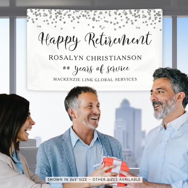 Happy Retirement Silver Confetti Script Name Banner (Creator Uploaded)