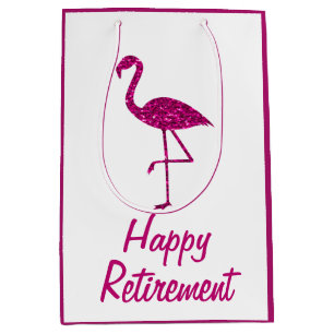Happy retirement sparkly pink flamingo Custom text Medium Gift Bag