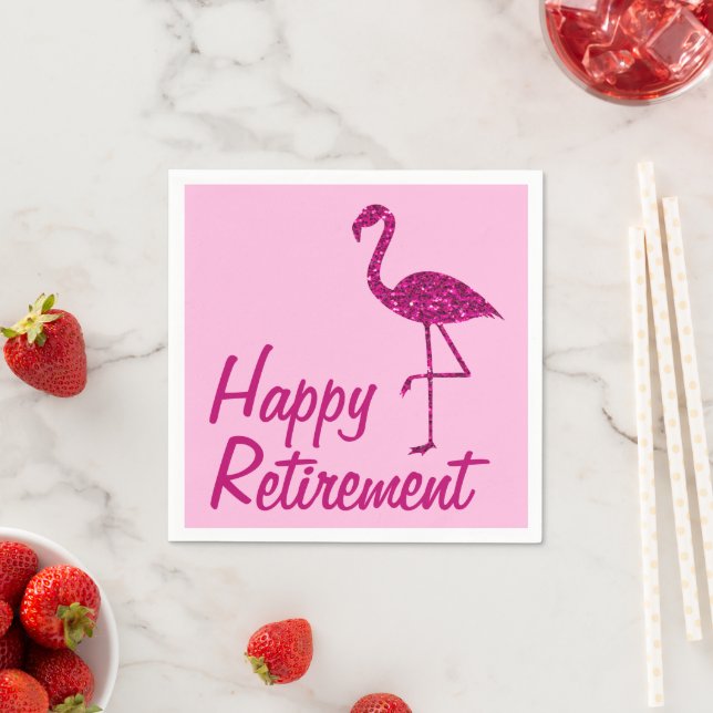 Happy retirement sparkly pink flamingo Paper  Napkin (Insitu)