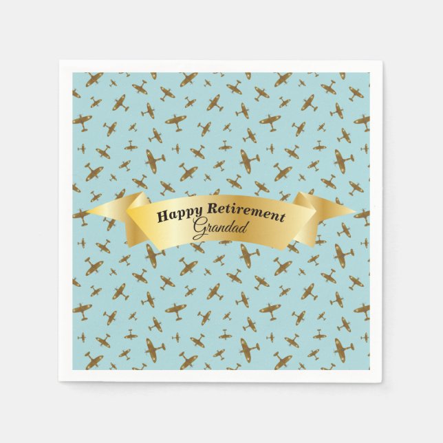 Happy Retirement Spitfire Aeroplanes Light Blue Napkin (Front)