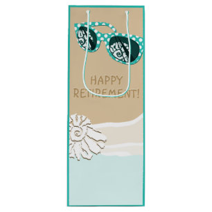 Happy Retirement Sunglasses Mirror Shell Sand Sea Wine Gift Bag