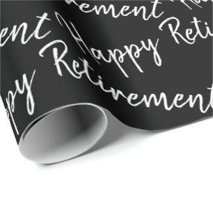 Happy Retirement text on black Wrapping Paper