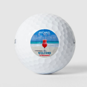 Happy Retirement Tropical Beach Custom Name Golf Balls