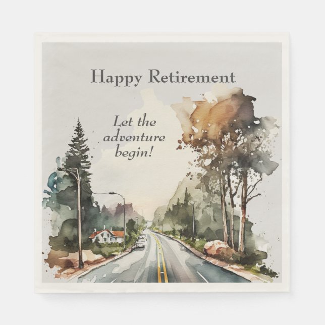 Happy Retirement Watercolor Road Napkin (Front)