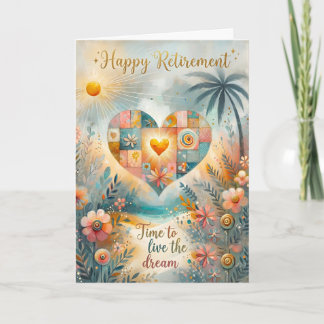 Happy Retirement Whimsical Heart Floral Greeting Holiday Card