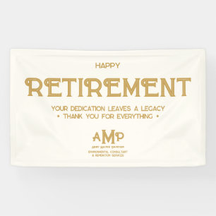 Happy Retirement White and Gold Monogram Banner