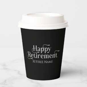 Happy Retirement White Glittery Retro Typography Paper Cups