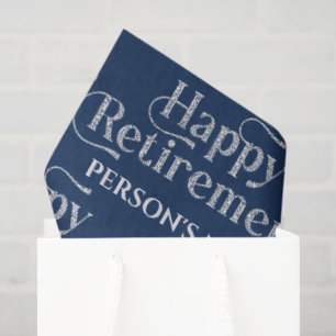 Happy Retirement White Glittery Retro Typography Tissue Paper