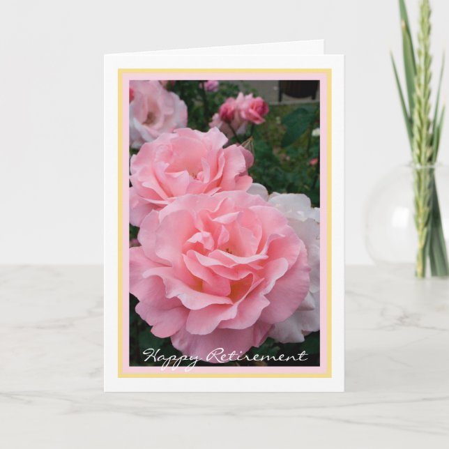 Happy Retirement Wishes Pink Roses Elegant Card (Front)