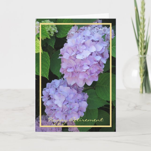 Happy Retirement Wishes Purple Hydrangeas Elegant Card (Front)