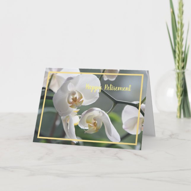 Happy Retirement Wishes White Orchids Elegant Card (Front)