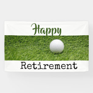 Happy Retirement with golf ball on green grass Banner