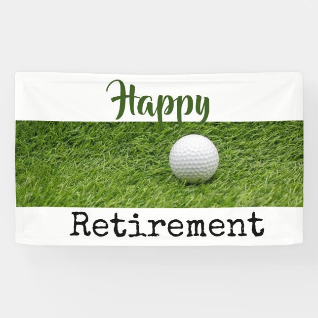 Happy Retirement with golf ball on green grass Banner (Horizontal)