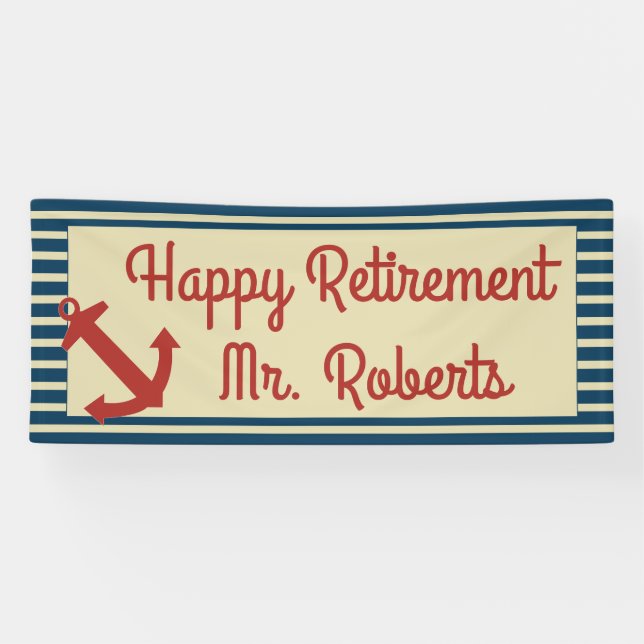 Happy Retirement with nautical anchor and stripes Banner (Horizontal)