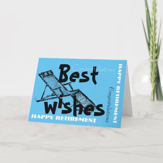 Happy Retirement with Retro Deckchair Blue 2 Card (Front)