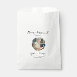 Happy retirement year name circle photo retired favour bags