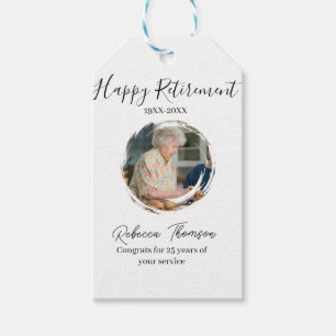 Happy retirement year name circle photo retired gift tags