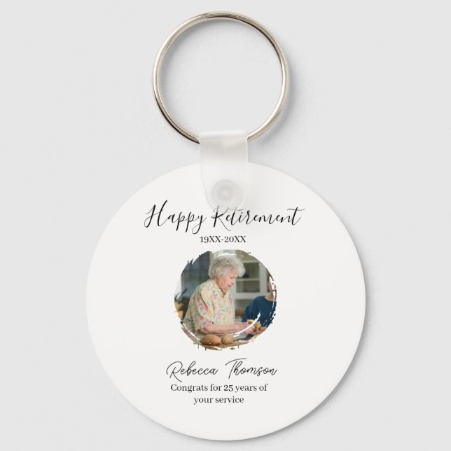 Happy retirement year name circle photo retired key ring (Front)