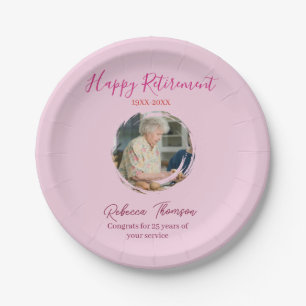Happy retirement year name circle photo retired paper plate